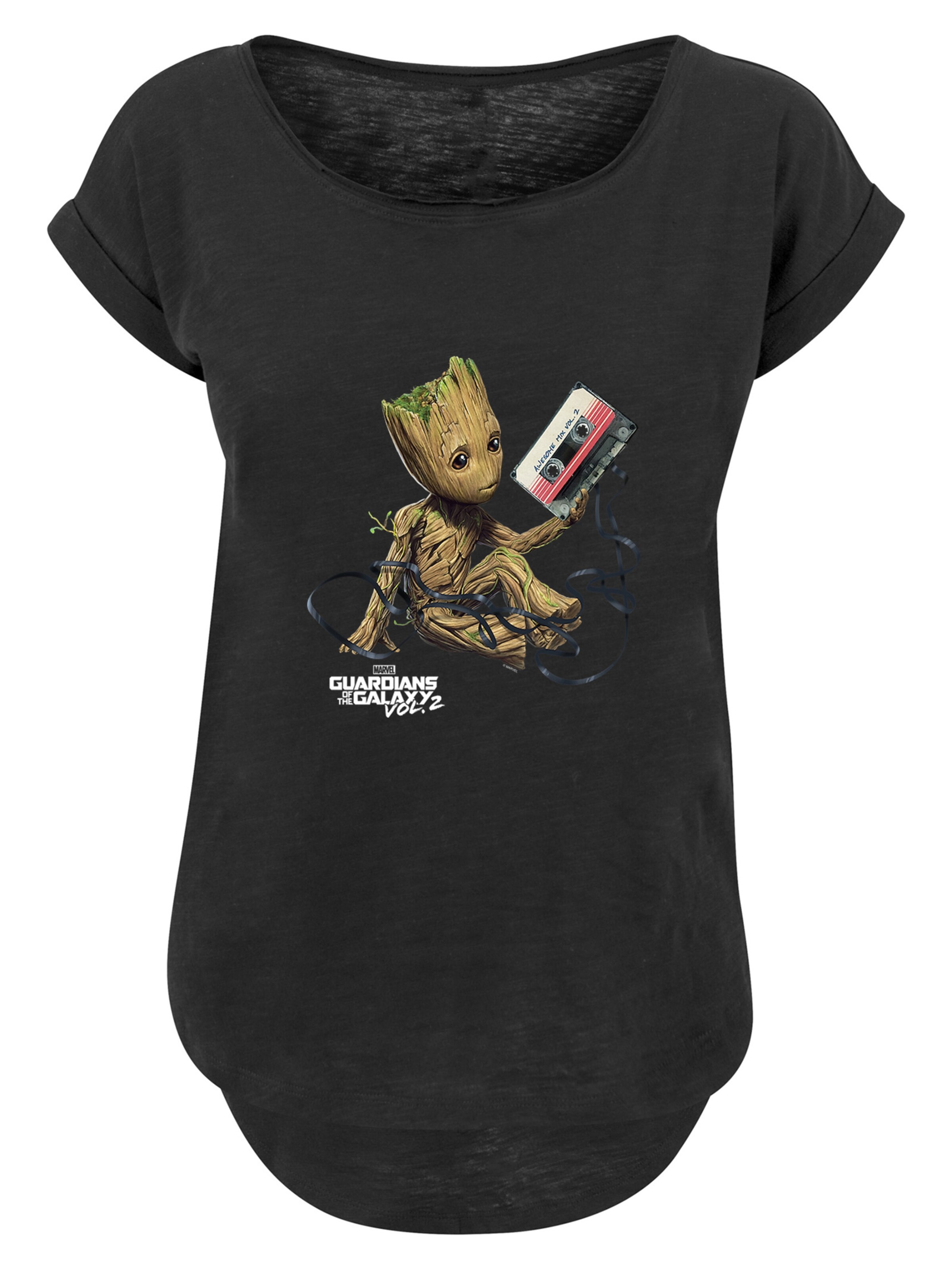 F4NT4STIC Shirt 'Marvel Guardians Of The Galaxy Vol2 Groot Tape' in Black: front