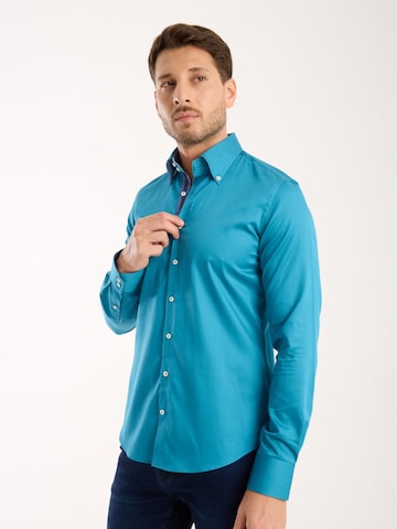 Slim fit Camicia business 'Roma Iconic Satin Man Shirt Green' di 7Camicie in verde