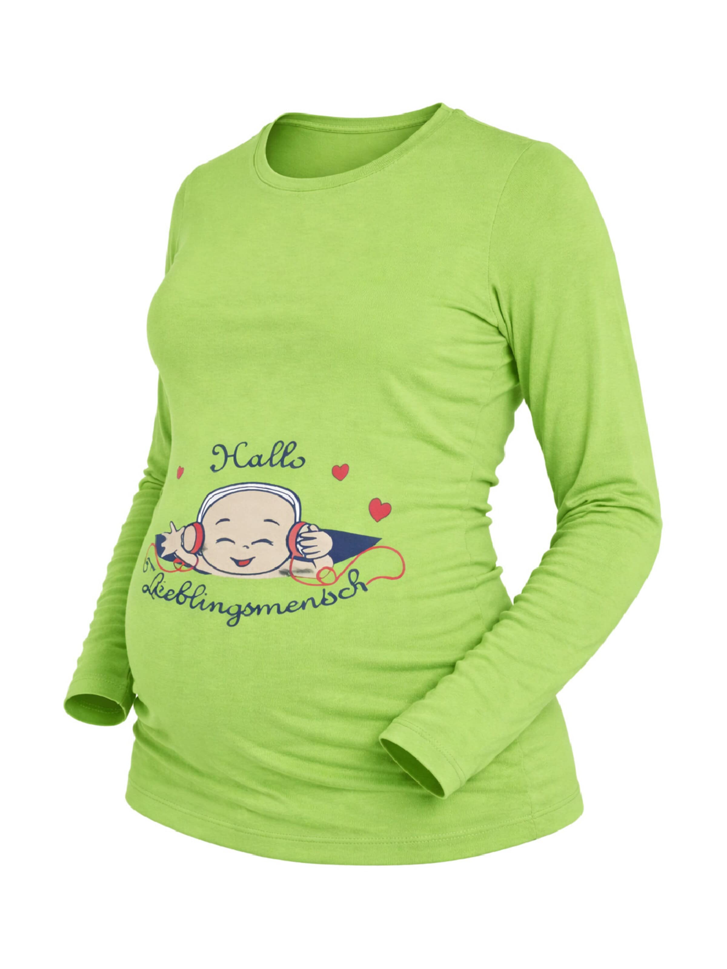 M.M.C. Shirt 'Hallo Lieblingsmensch Umstandslangarmshirt' in Green: front