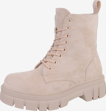 Ital-Design Schnürstiefelette in Beige: Vorderseite