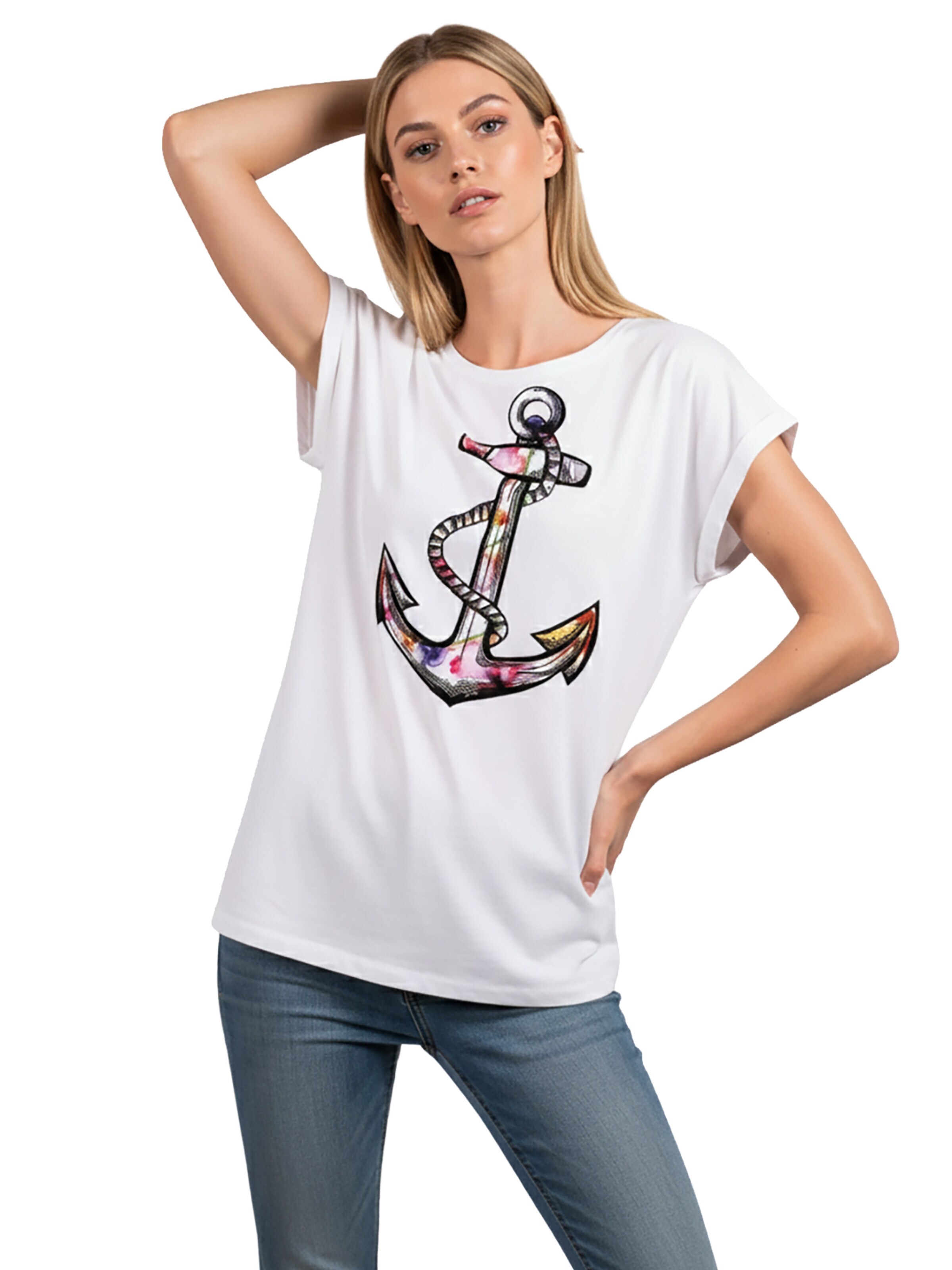 MAKAYA Shirt 'Blumen Anker' in White