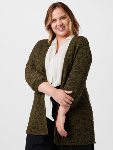 SAMOON Knit Cardigan in Green: front