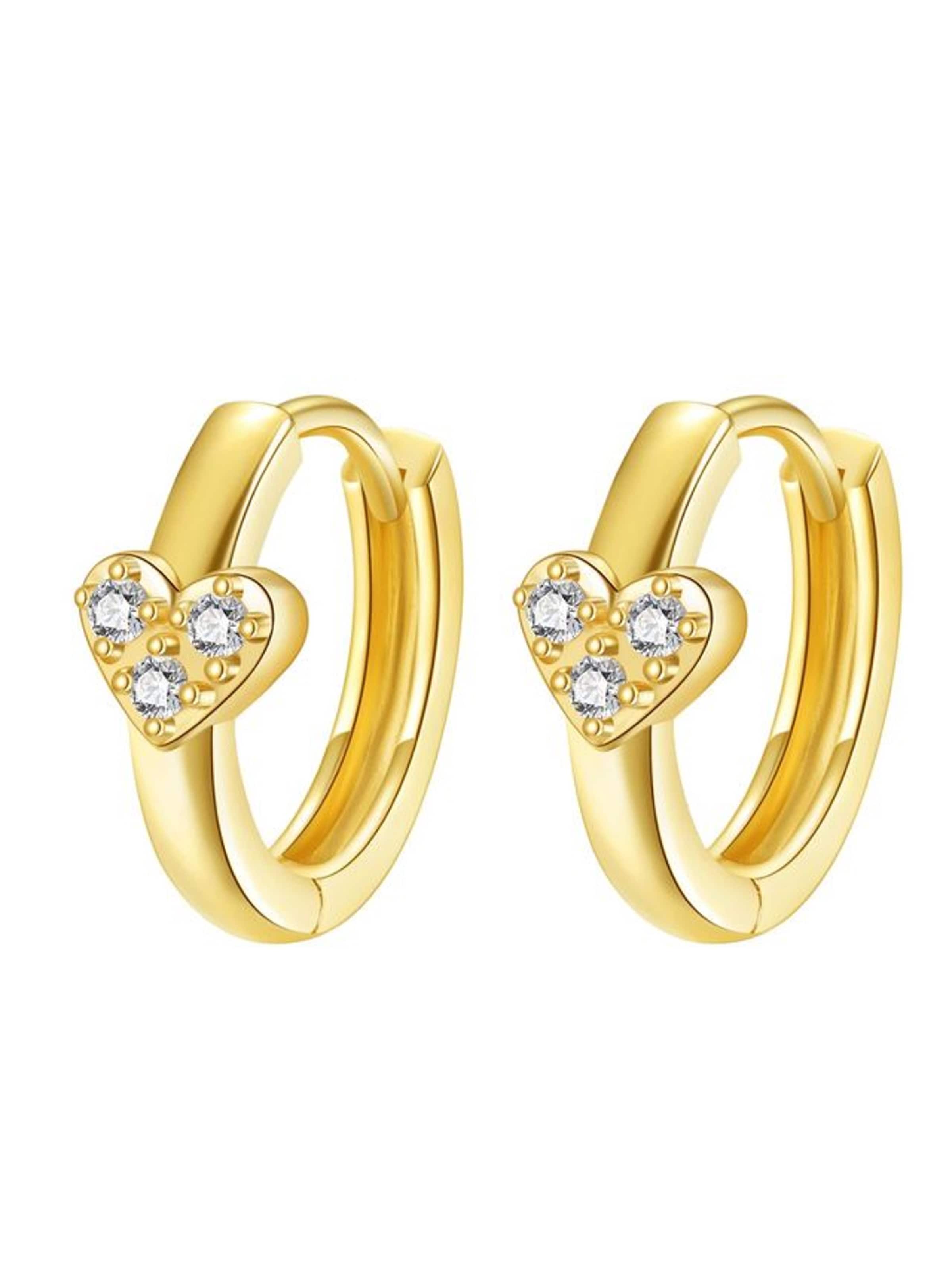 Orecchini 'Amore Huggie' di Dear Me in oro: frontale