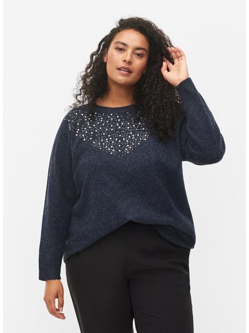 Zizzi Sweater 'Sunny' in Blue: front