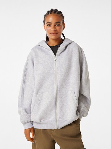 Bershka Zip-Up Hoodie in Grey: front