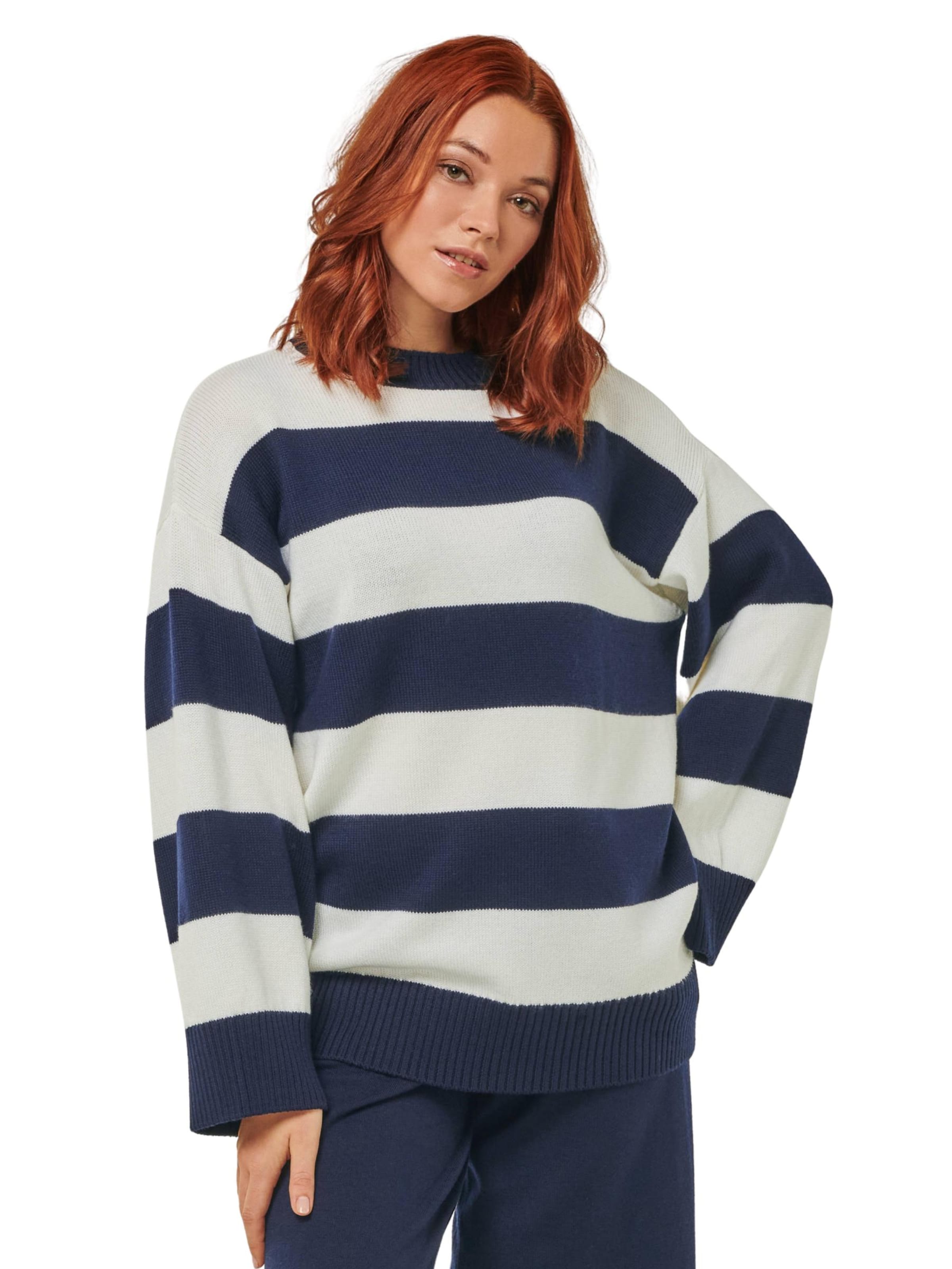 Pull-over oversize 'PULLOVER FELIA - Lässiger Blockstreifen Pullover aus Merino' YOU LOOK PERFECT en bleu : devant