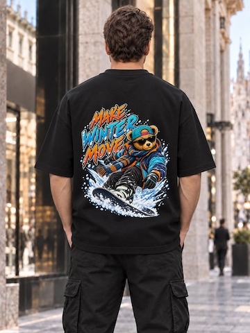 LUNØIR Studio Shirt 'TEDDY Winter Snowboard Motion'‌‌ in Schwarz