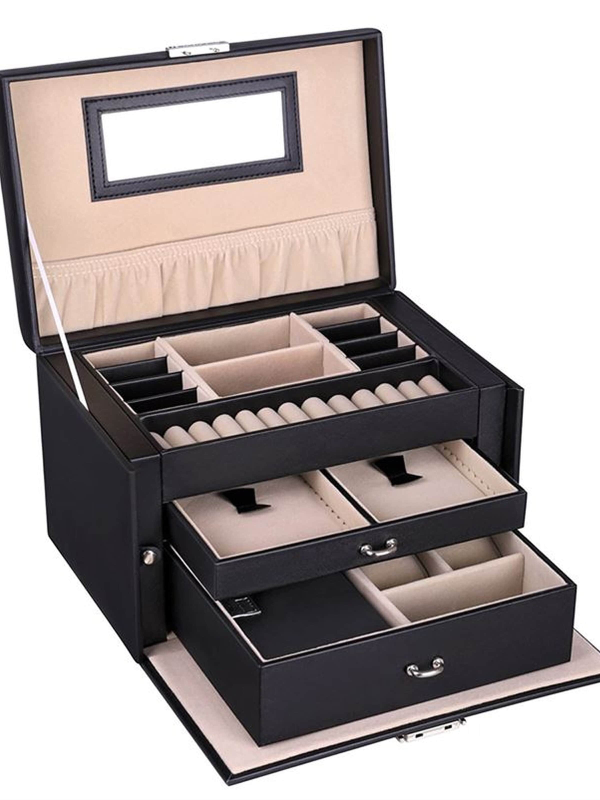 Boîte à bijoux 'Leather Jewelry Box with 20 Compartments - Black' UNIQ Beauty en noir