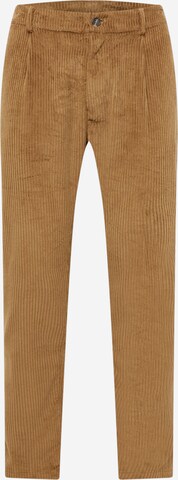 Rotholz Slimfit Bandplooibroek in Beige: voorkant