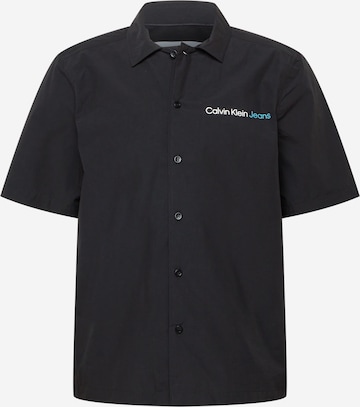 Calvin Klein Jeans - Ajuste regular Camisa 'SPLASH' en negro: frente