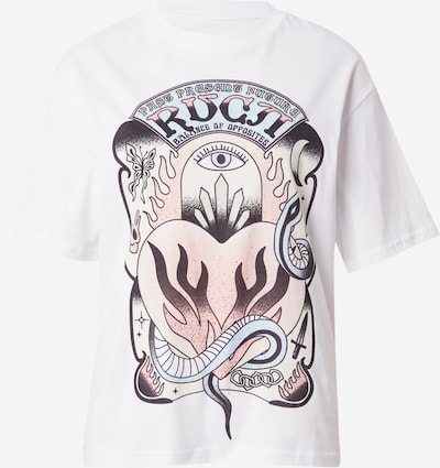 RVCA T-shirt 'BURNING' en bleu clair / rose / noir / blanc, Vue avec produit