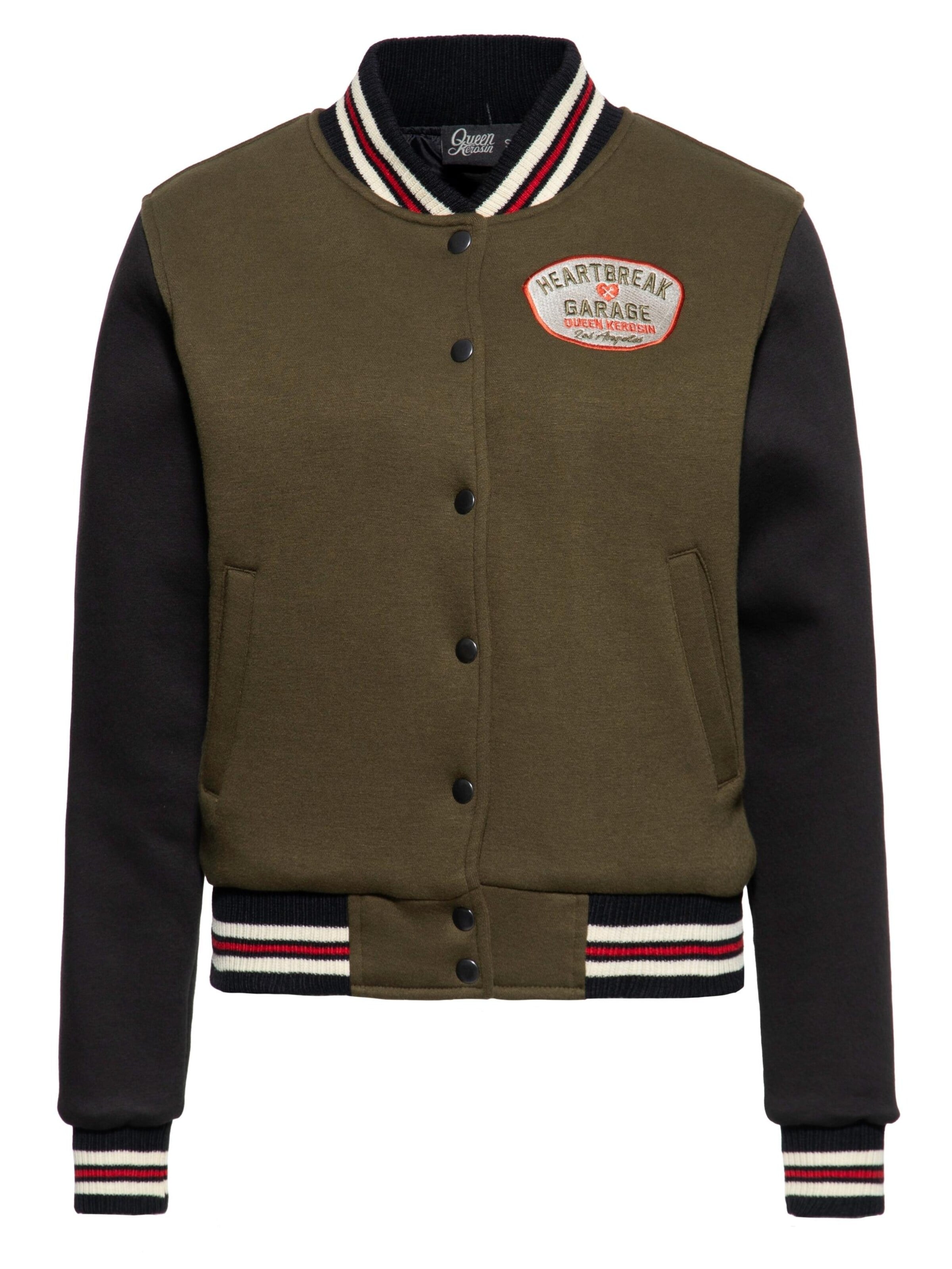 Queen Kerosin Between-Season Jacket 'Heartbreak Garage' in Green: front