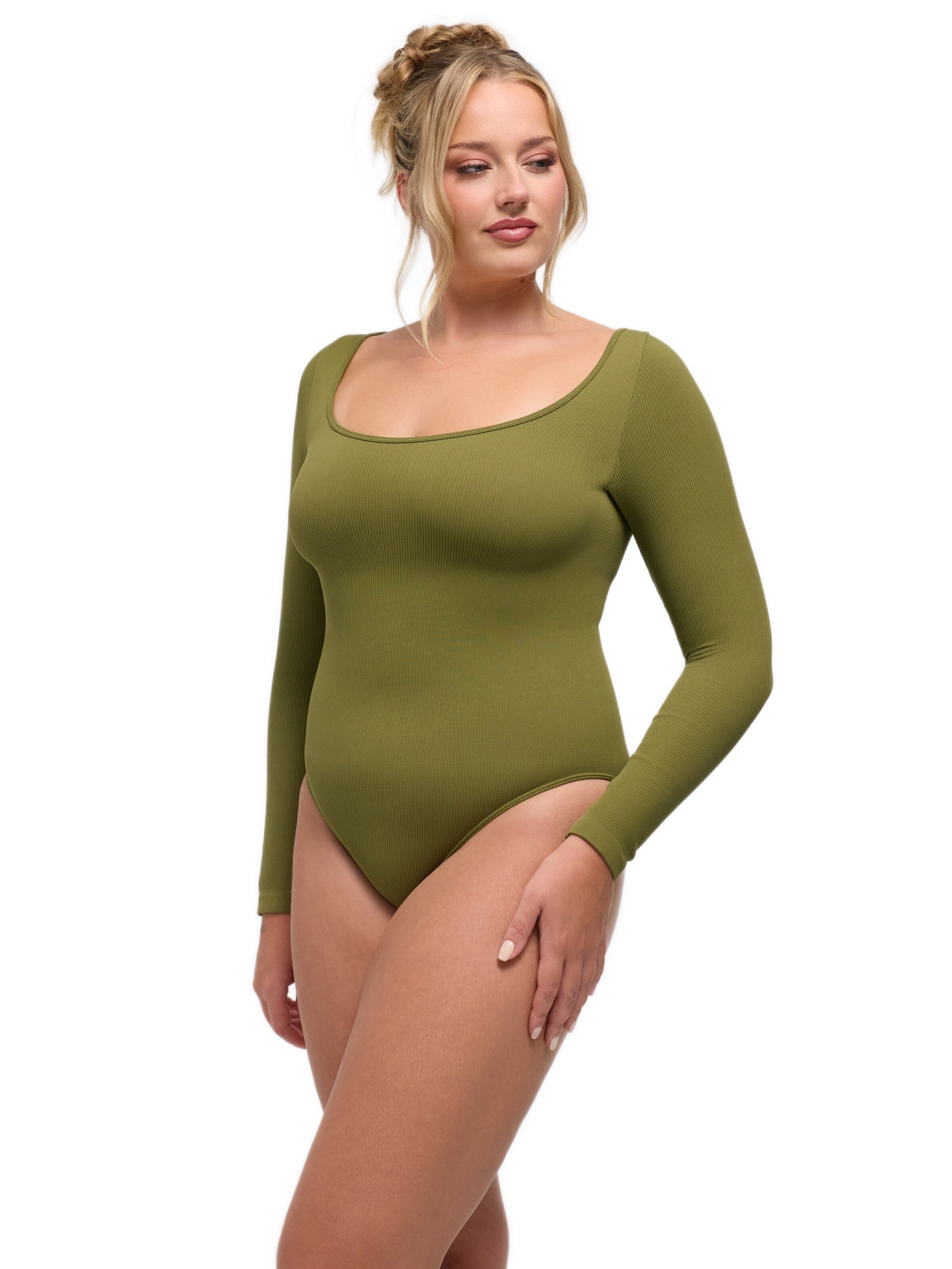 cfab Body 'Ribbed Longsleeve Sculpting Bodysuit with Slip' in Groen