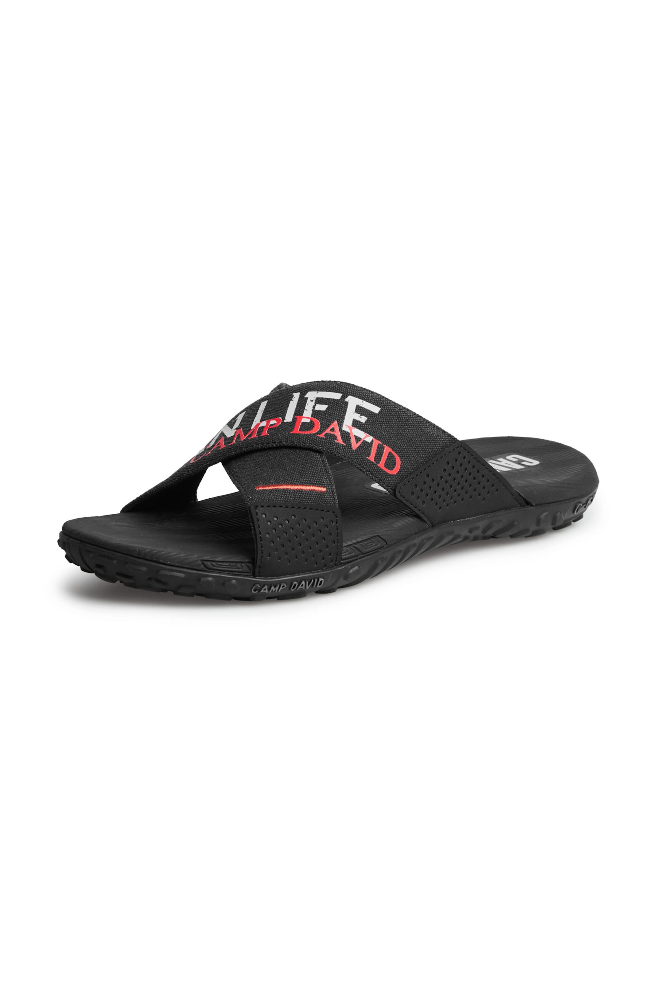 CAMP DAVID Beach Slipper mit Label Prints in Schwarz: Vorderseite