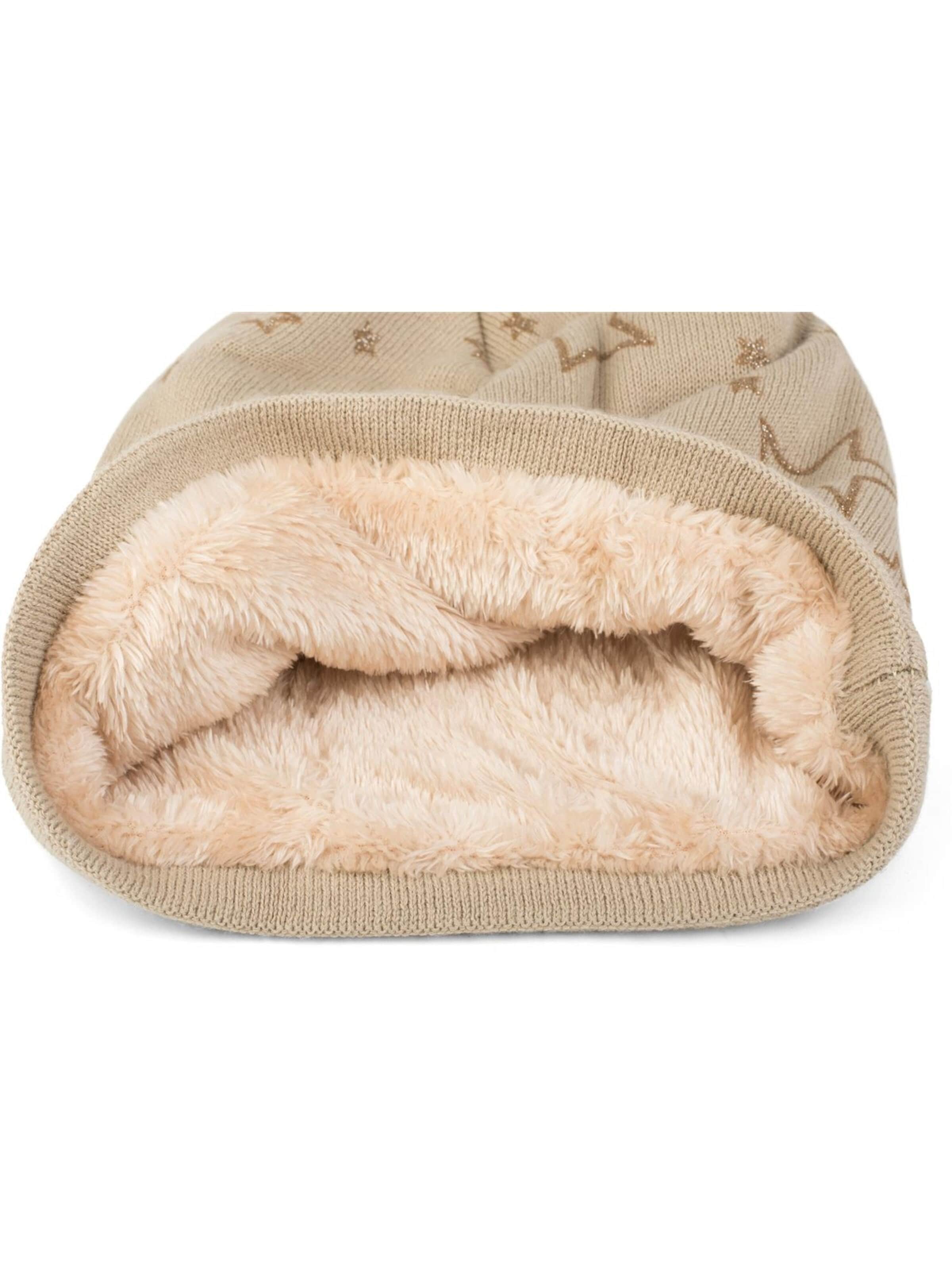 styleBREAKER Mütze 'Feinstrick Beanie mit Glitzer Stern Print'‌‌‌‌‌‌‌‌‌‌ in Beige