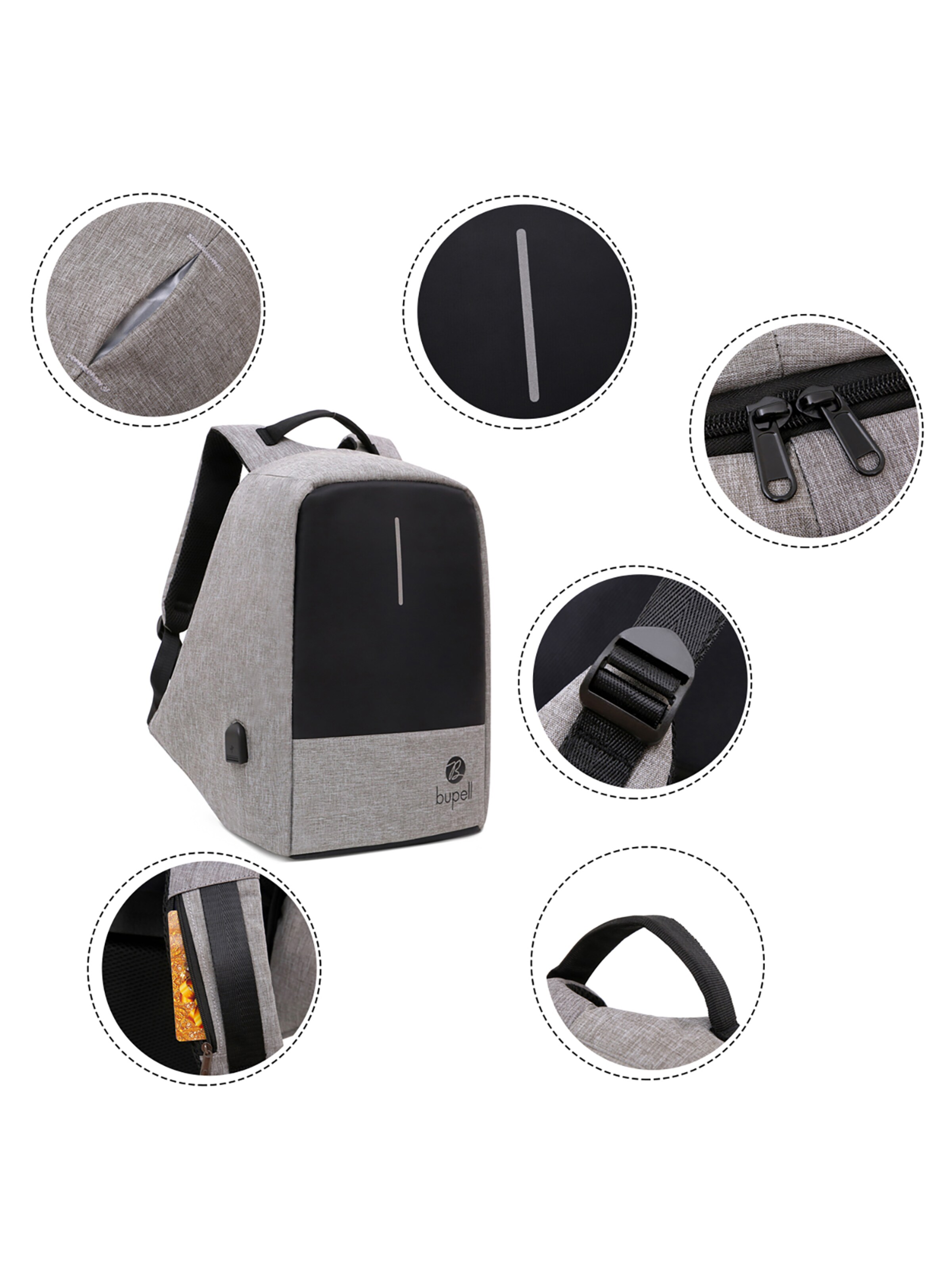 bupell Backpack 'Laptop & Anti-Diebstahl' in Grey