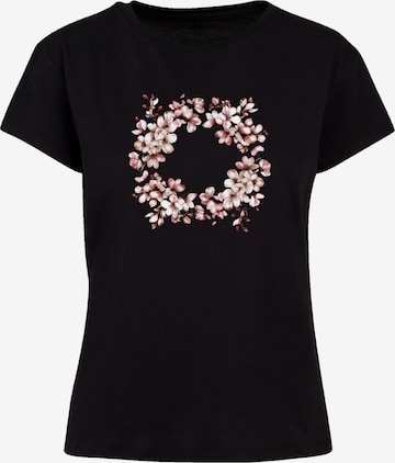 F4NT4STIC T-Shirt 'Rosa Frühlings Blumenkranz Dekor' in Schwarz: Vorderseite