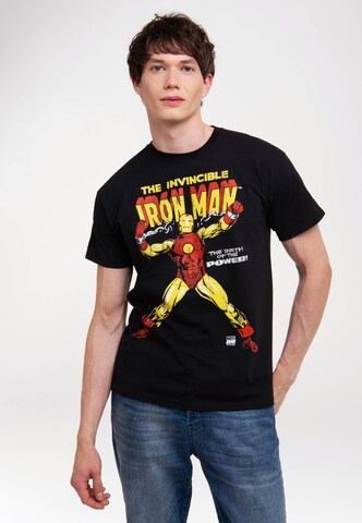 LOGOSHIRT Shirt 'Iron Man - The Birth Of The Power' in Zwart: voorkant