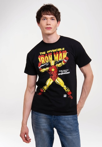LOGOSHIRT Shirt 'Iron Man - The Birth Of The Power' in Black: front