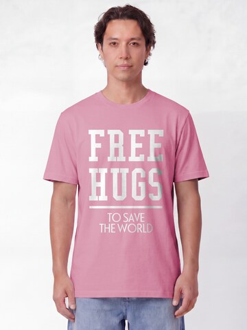 T-Shirt 'Free Hugs To Save The World' Watapparel en rose : devant
