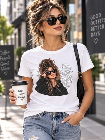 Printdistrict.dk T-shirt 'I Don't Care' i vit