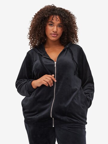 Zizzi Zip-Up Hoodie 'MHELENA' in Black: front