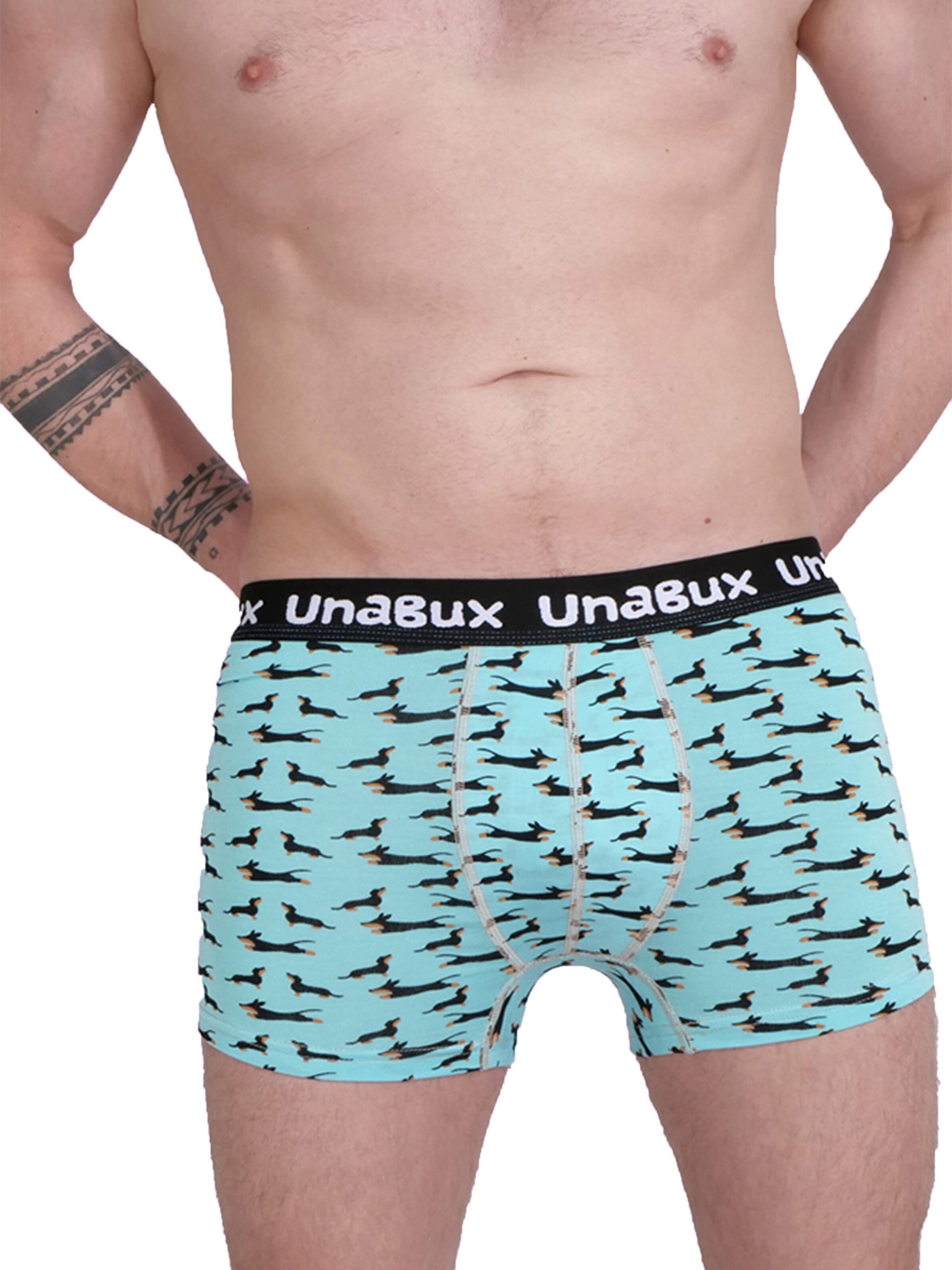 UNABUX Boxer ' BLACK WHITE RABBIT ' in Blau: Vorderseite