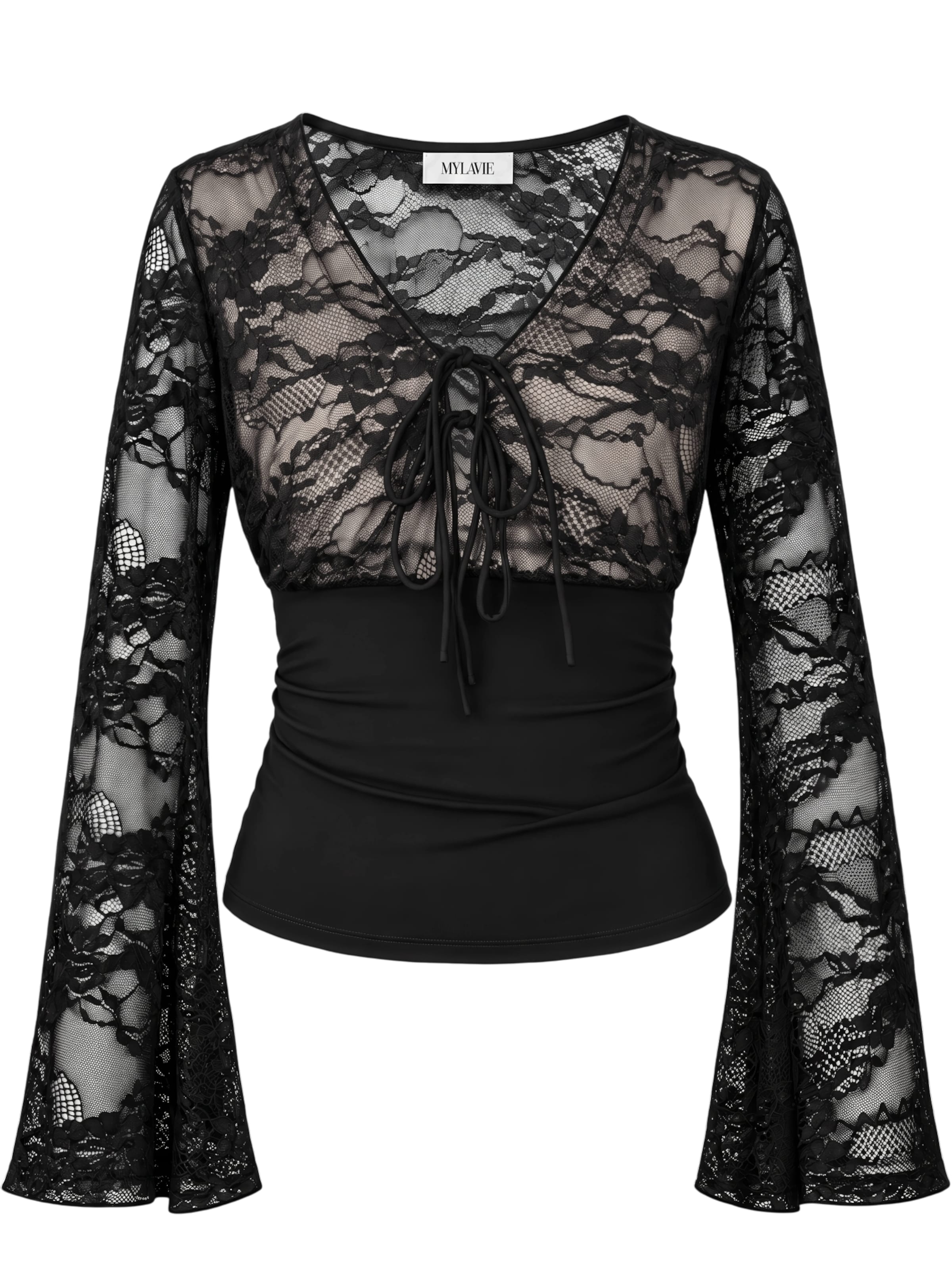 Tricou de la MYLAVIE by Sarah Harrison pe negru: față