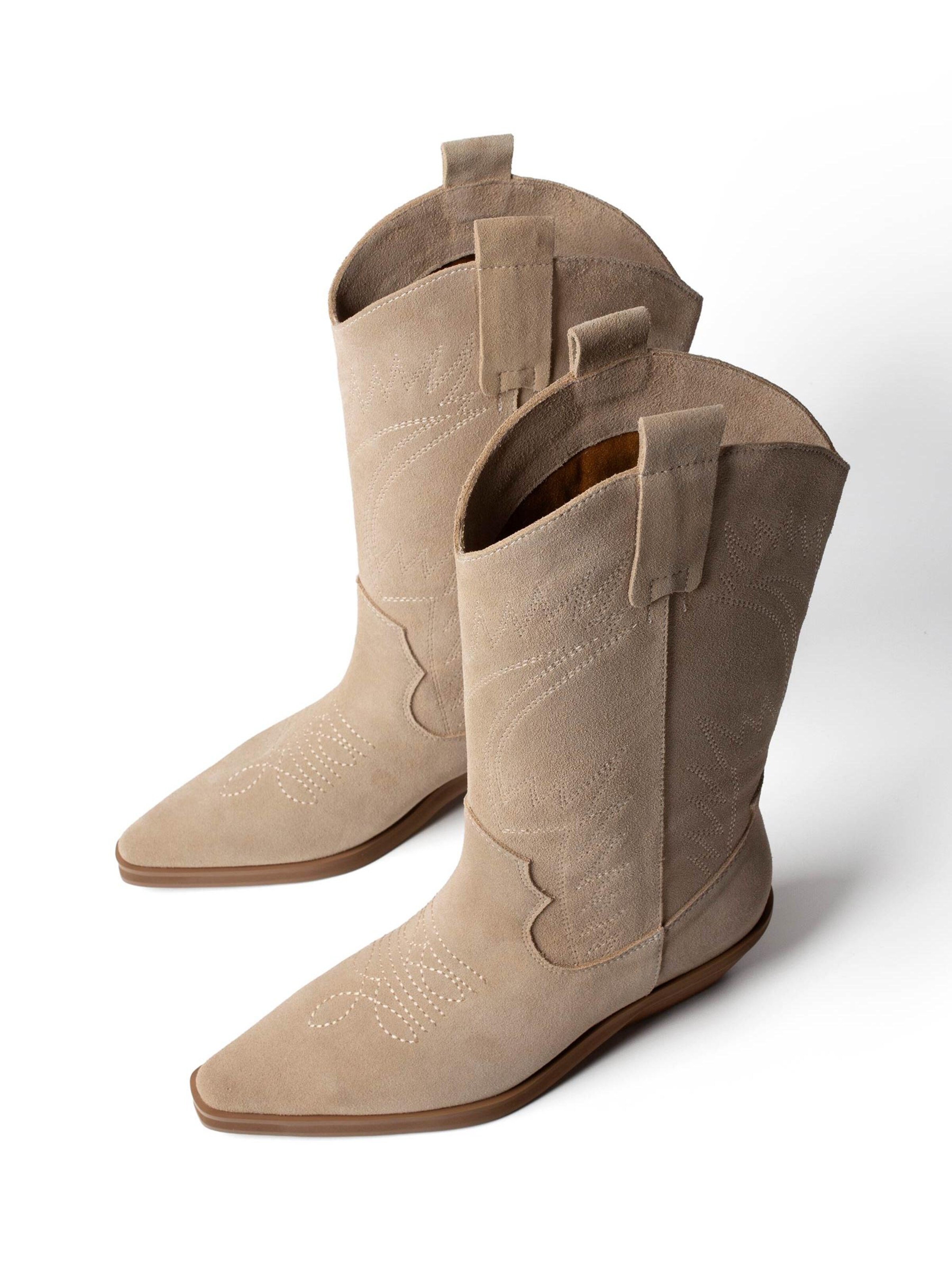 L37 HANDMADE SHOES Enkellaarsje 'HOLLY LEAVES' in Beige