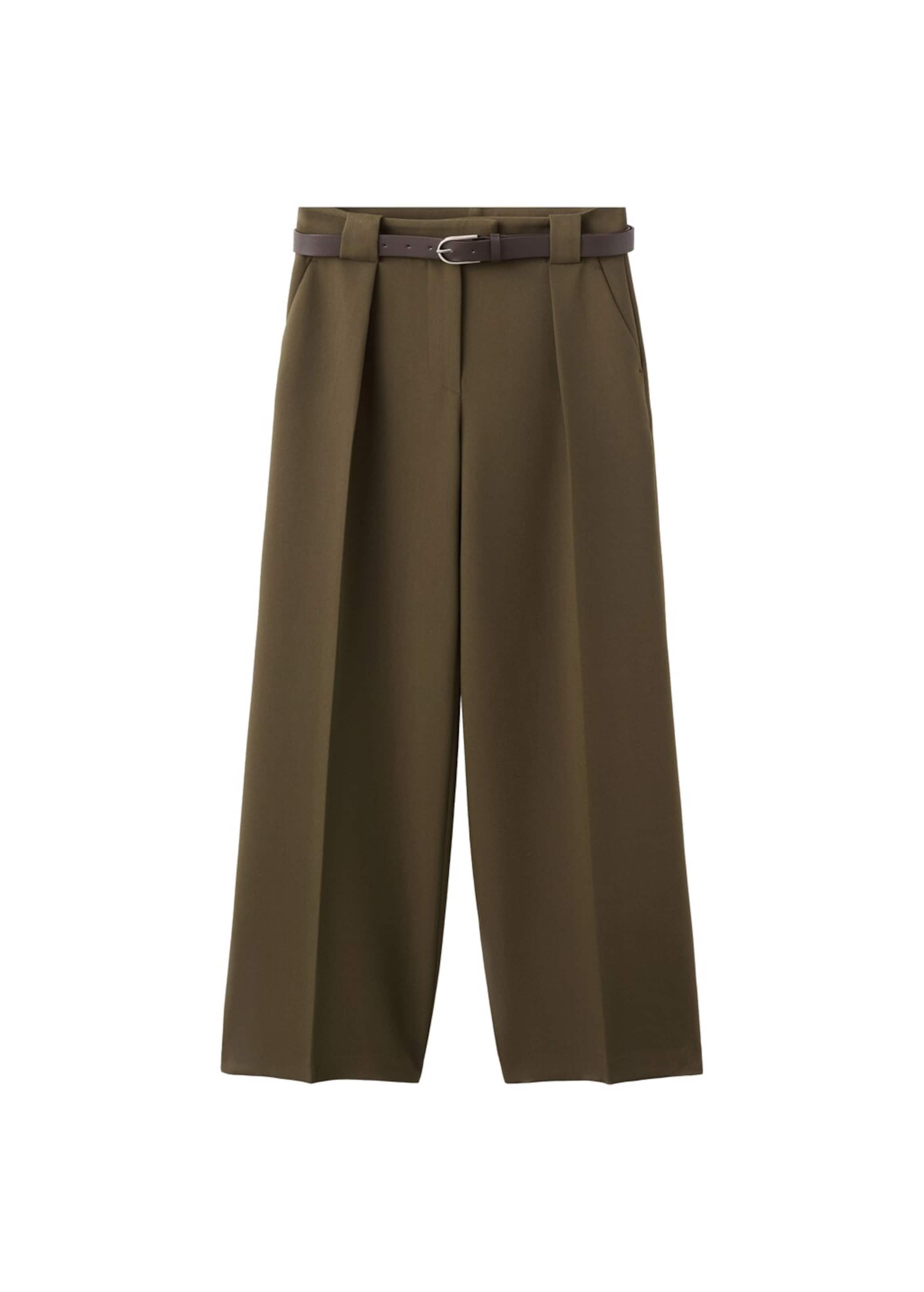 MANGO Wide leg Pleated Pants 'Cintu' in Green: front