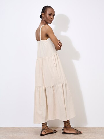 Apricot Bead Embellished Cotton Midaxi Dress ' ' in Beige