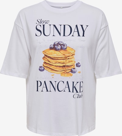 Marškinėliai 'ONLSHANIA' iš ONLY, spalva – medaus spalva / tamsiai violetinė / balta, Prekių apžvalga