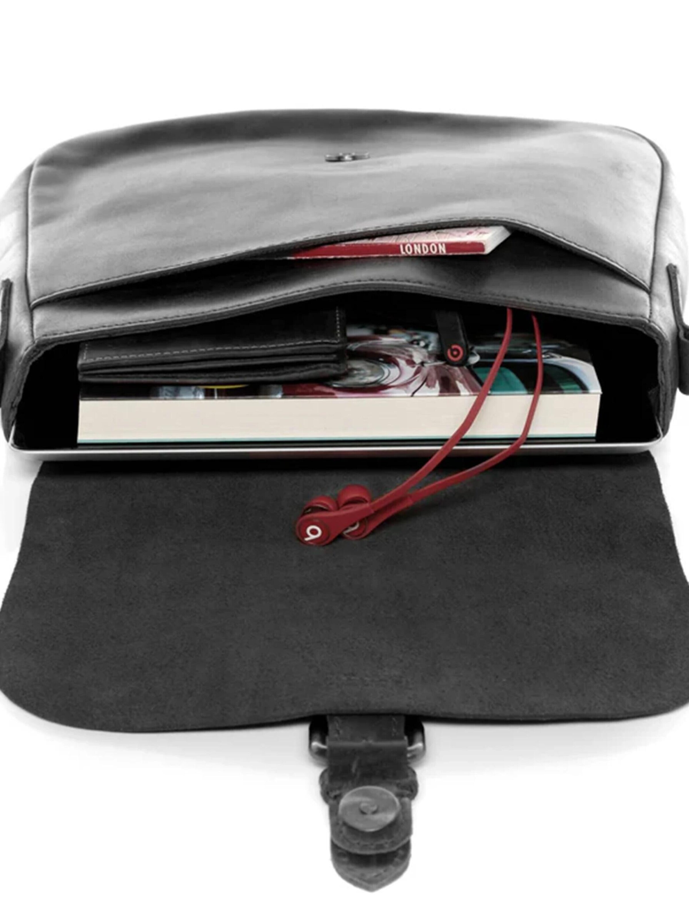 SID & VAIN Shoulder Bag 'Umhängetasche YALE echt Leder' in Black