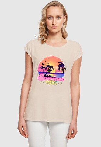 Merchcode T-Shirt 'Summer Vibes Sunset' in Beige: predná strana