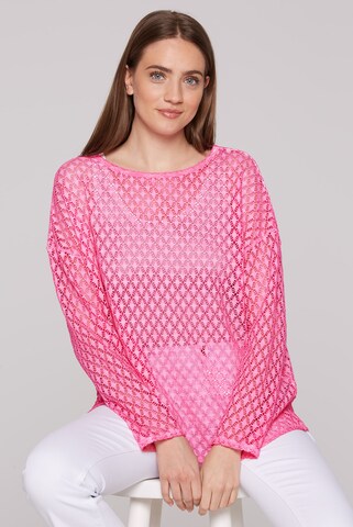 Soccx Langarmshirt mit Ajour-Muster in Pink: Vorderseite