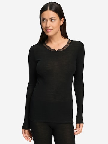 Hanro Shirt ' Woolen Lace ' in Zwart: voorkant