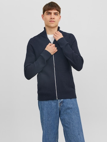 JACK & JONES Knit Cardigan 'Pannel' in Blue: front