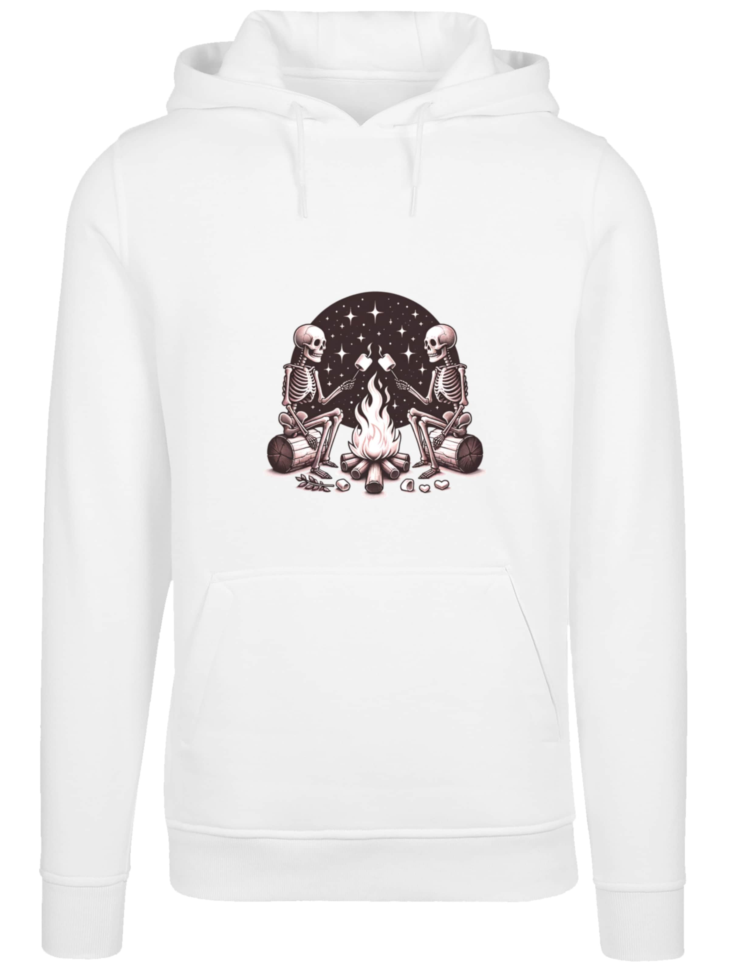 F4NT4STIC Pullover 'Skelette Lagerfeuer Marshmallow' in Weiß: Vorderseite
