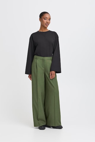 ICHI Wide leg Pantalon ' IHLEXI' in Groen