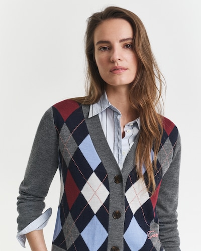 GANT Gebreid vest in de kleur Blauw / Antraciet / Rood, Productweergave