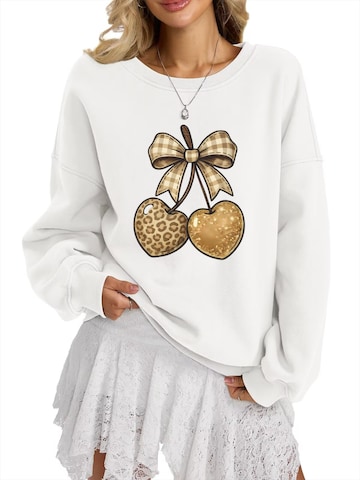 GORHEY Sweatshirt 'Women's Crew Neck Sweatshirt with Leopard Cherry Print, Loose Long Sleeve Fleece Pullover' in White: front