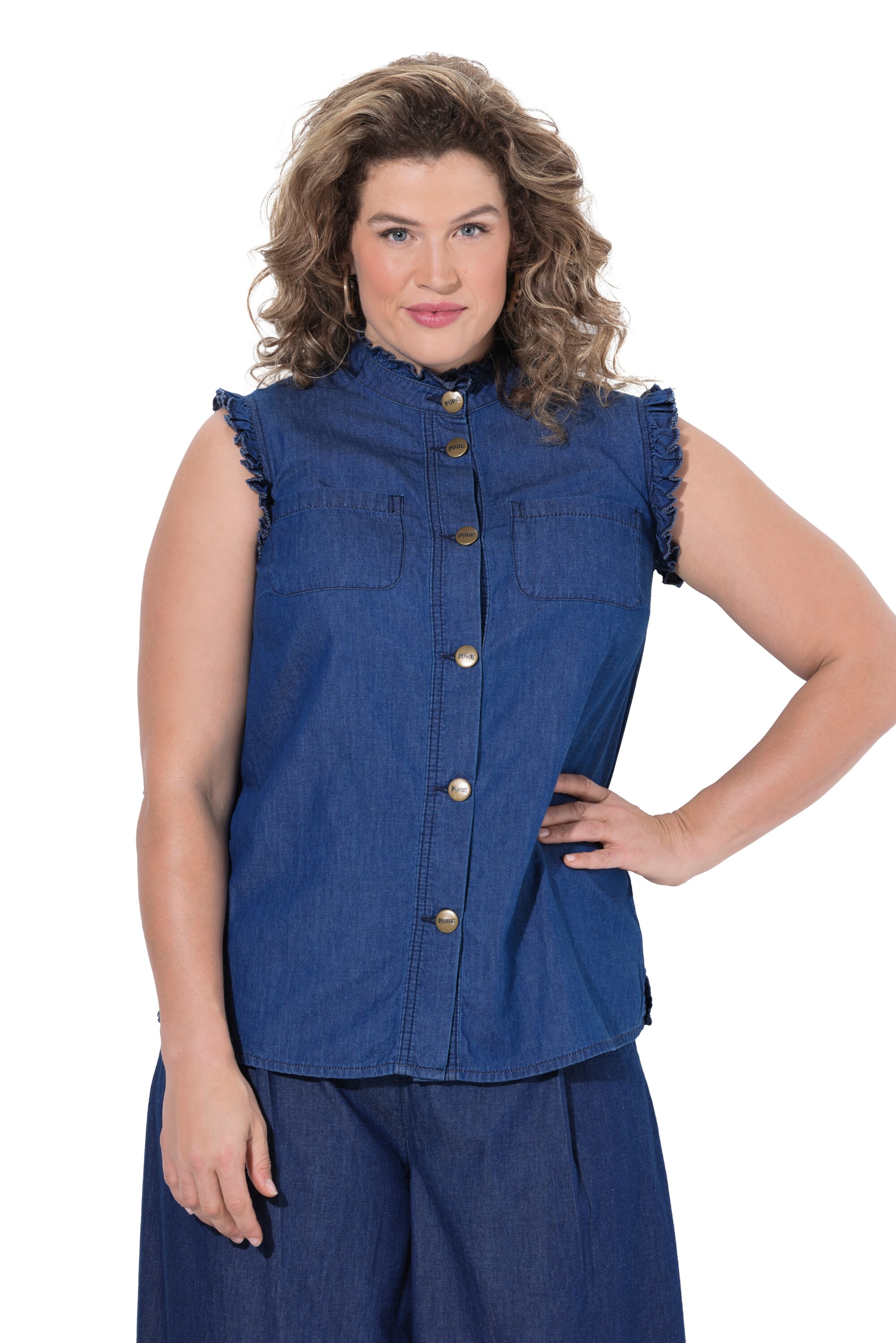 Ulla Popken Blouse in Blauw: voorkant