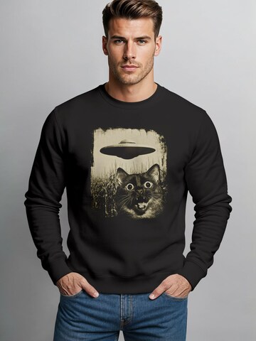 Neverless Sweatshirt 'Katze Alien Ufo' in Black