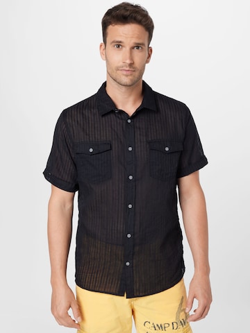 CAMP DAVID Regular fit Button Up Shirt in Black: front