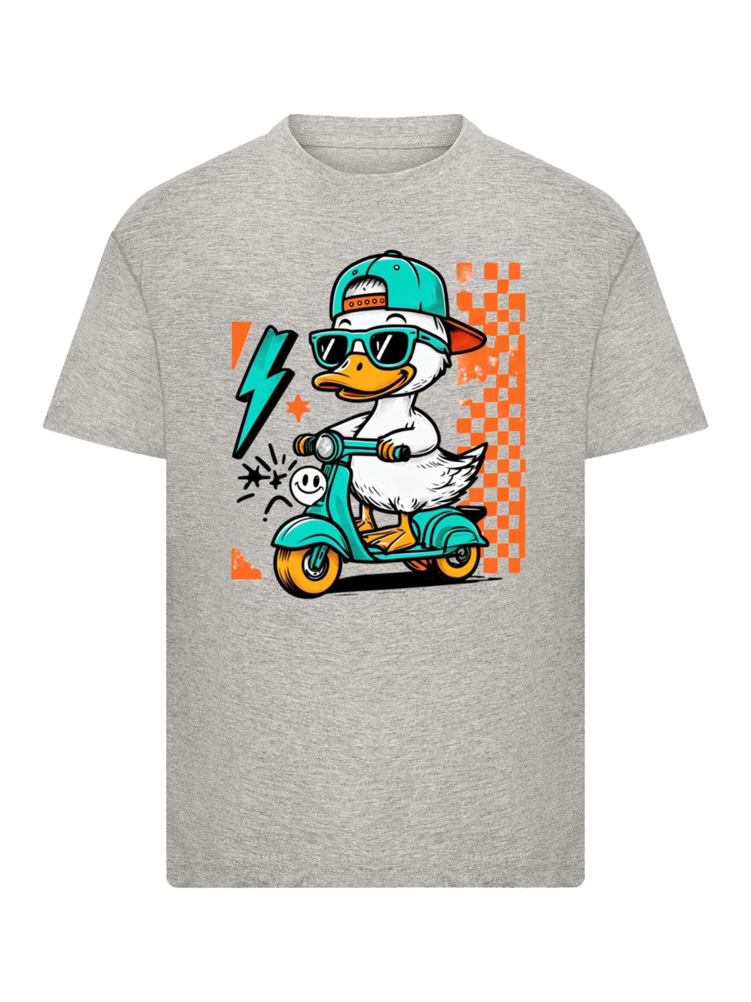 F4NT4STIC Shirt 'Coole Ente auf Roller' in Grey: front
