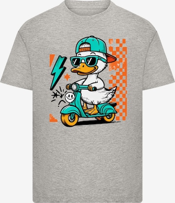 F4NT4STIC Shirt 'Coole Ente auf Roller' in Grijs: voorkant