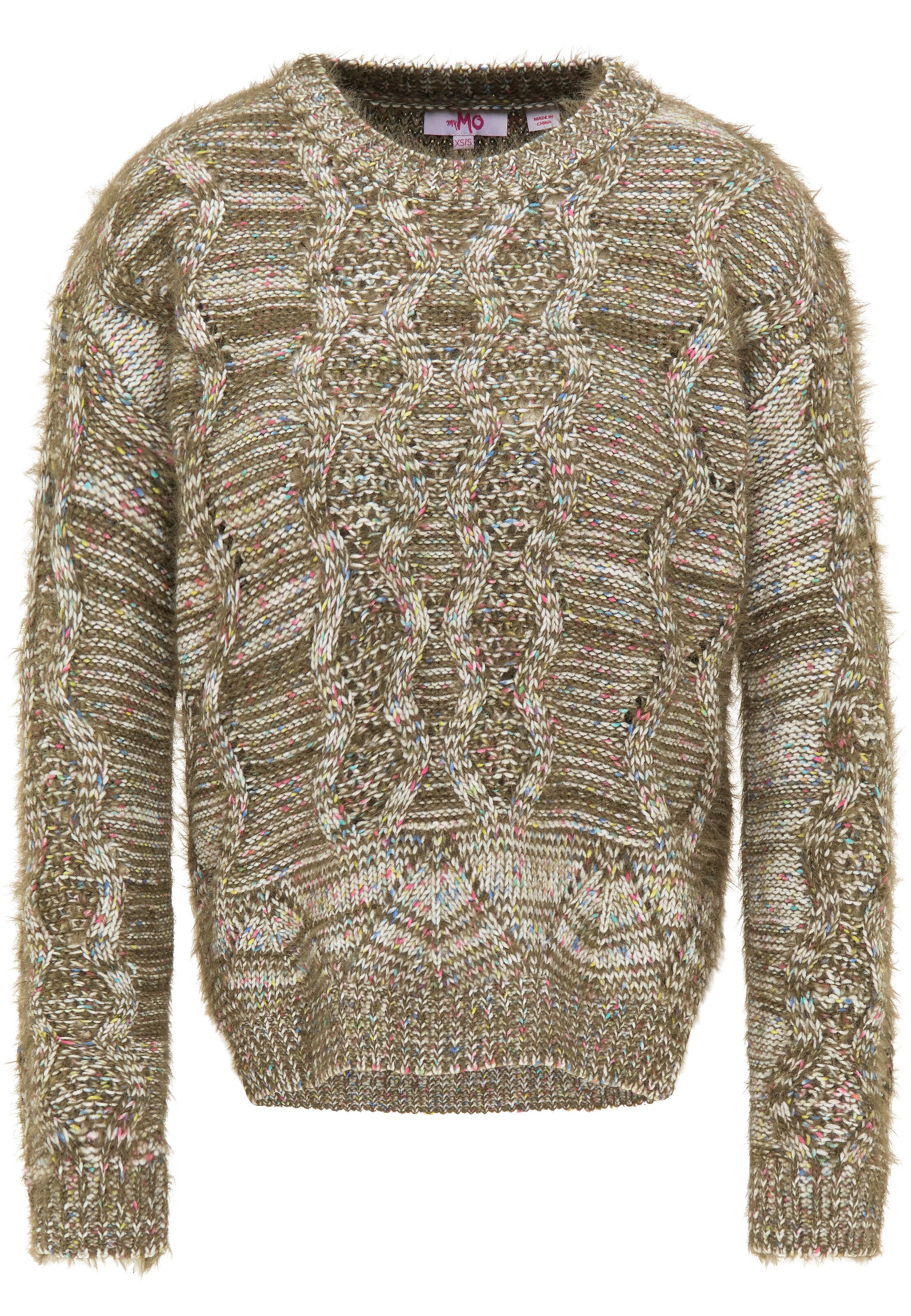 Pullover MYMO di colore oliva / bianco, Visualizzazione prodotti