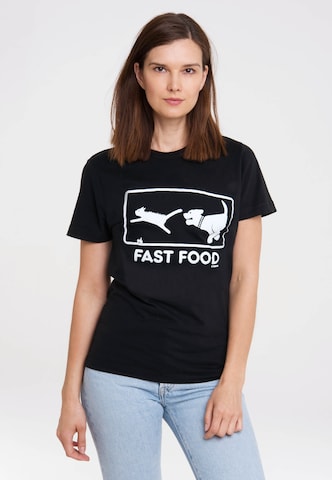 LOGOSHIRT Shirt 'Fast Food' in Zwart: voorkant