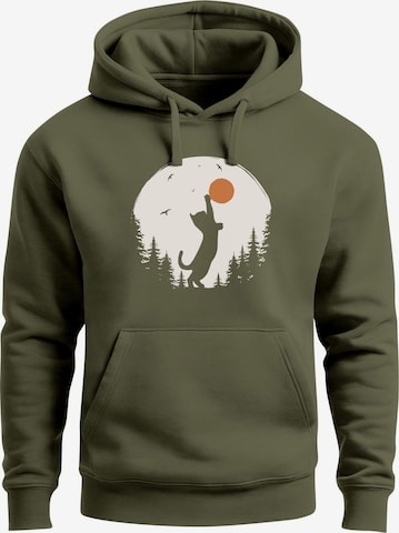 Neverless Sweatshirt 'Wald Katze' in Grün: Vorderseite