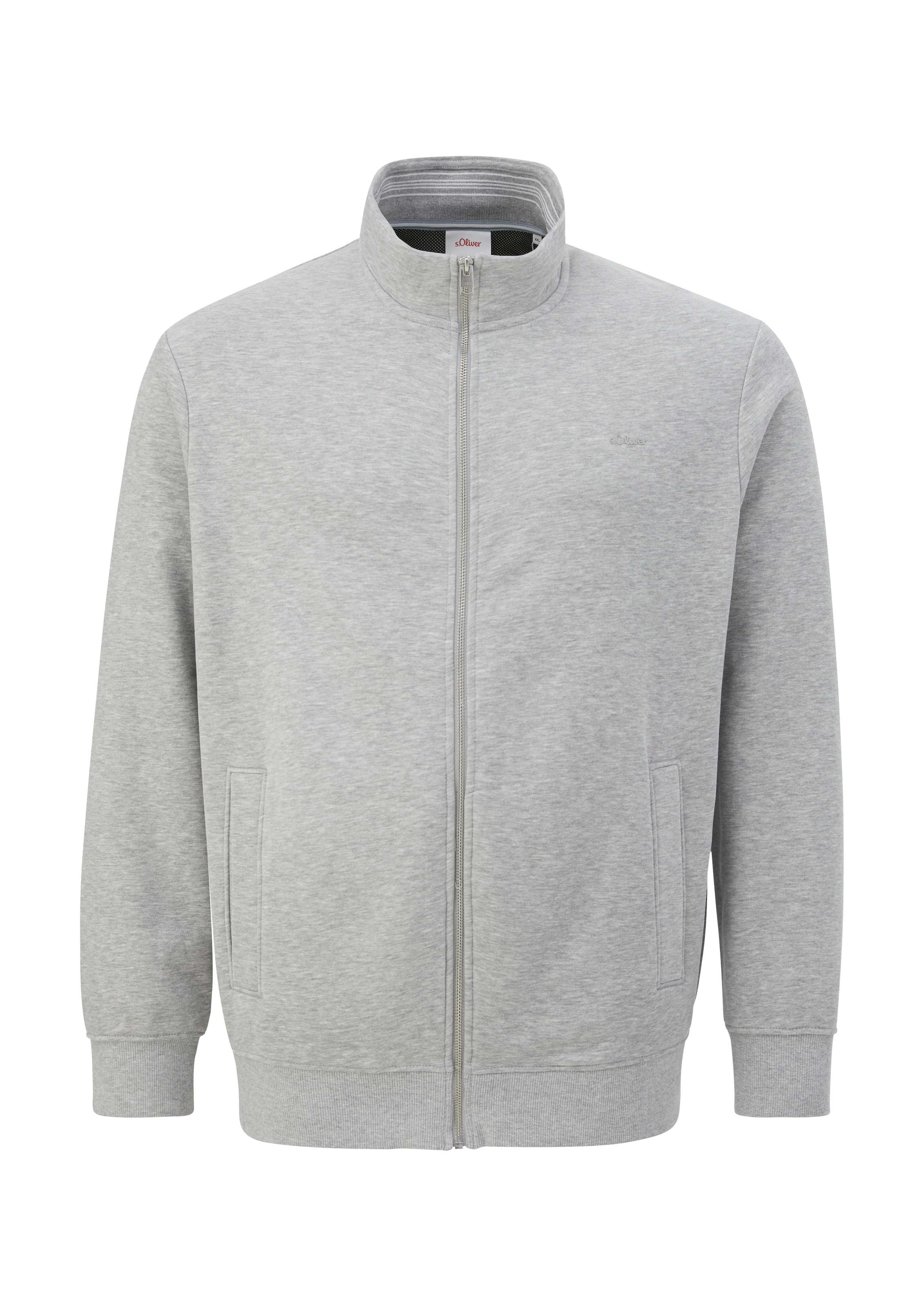 s.Oliver Men Big Sizes Zip-Up Hoodie in Grey: front